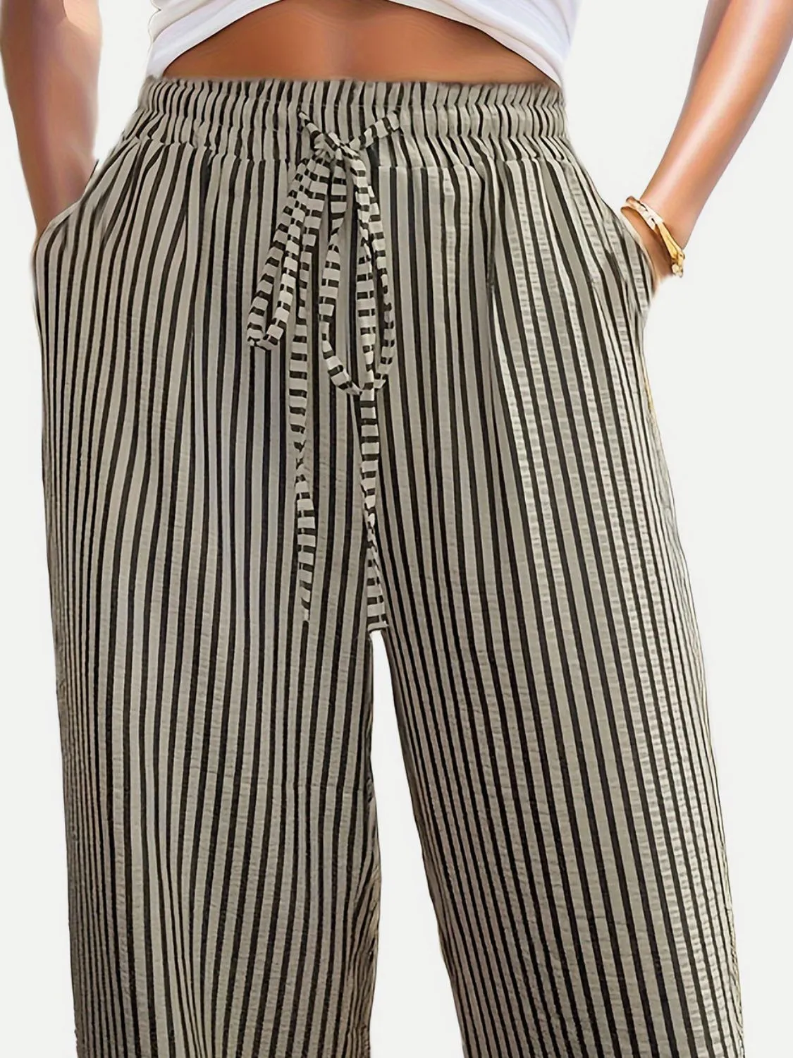 🌟 Drawstring Striped Elastic Waist Pants 🌟