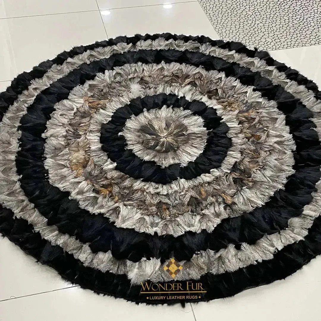 100% Genuine Tricolor Fluffy Round Fox Fur Rug