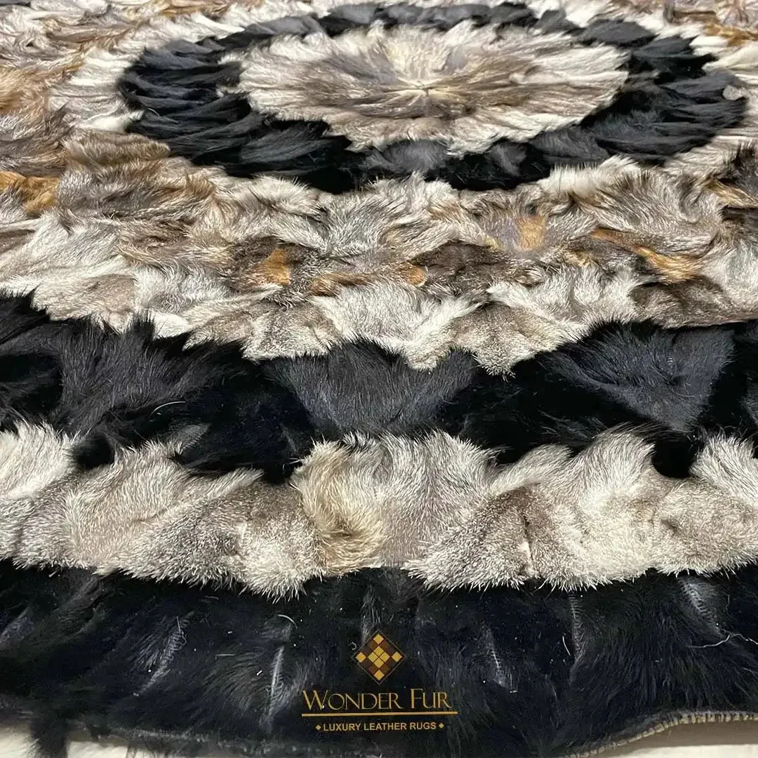 100% Genuine Tricolor Fluffy Round Fox Fur Rug