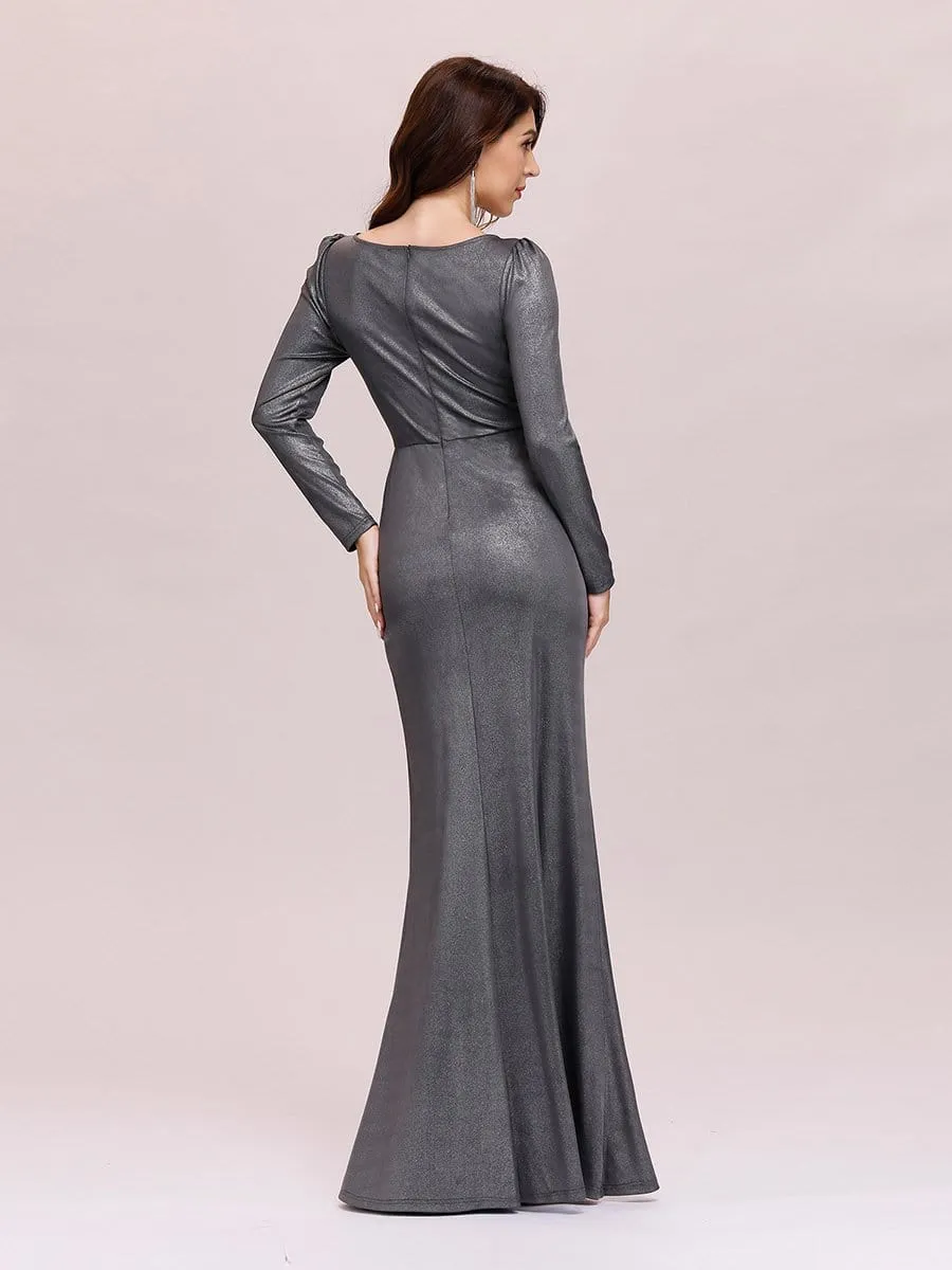 Adorable V Neck Bodycon Evening Dress with Long Sleeves