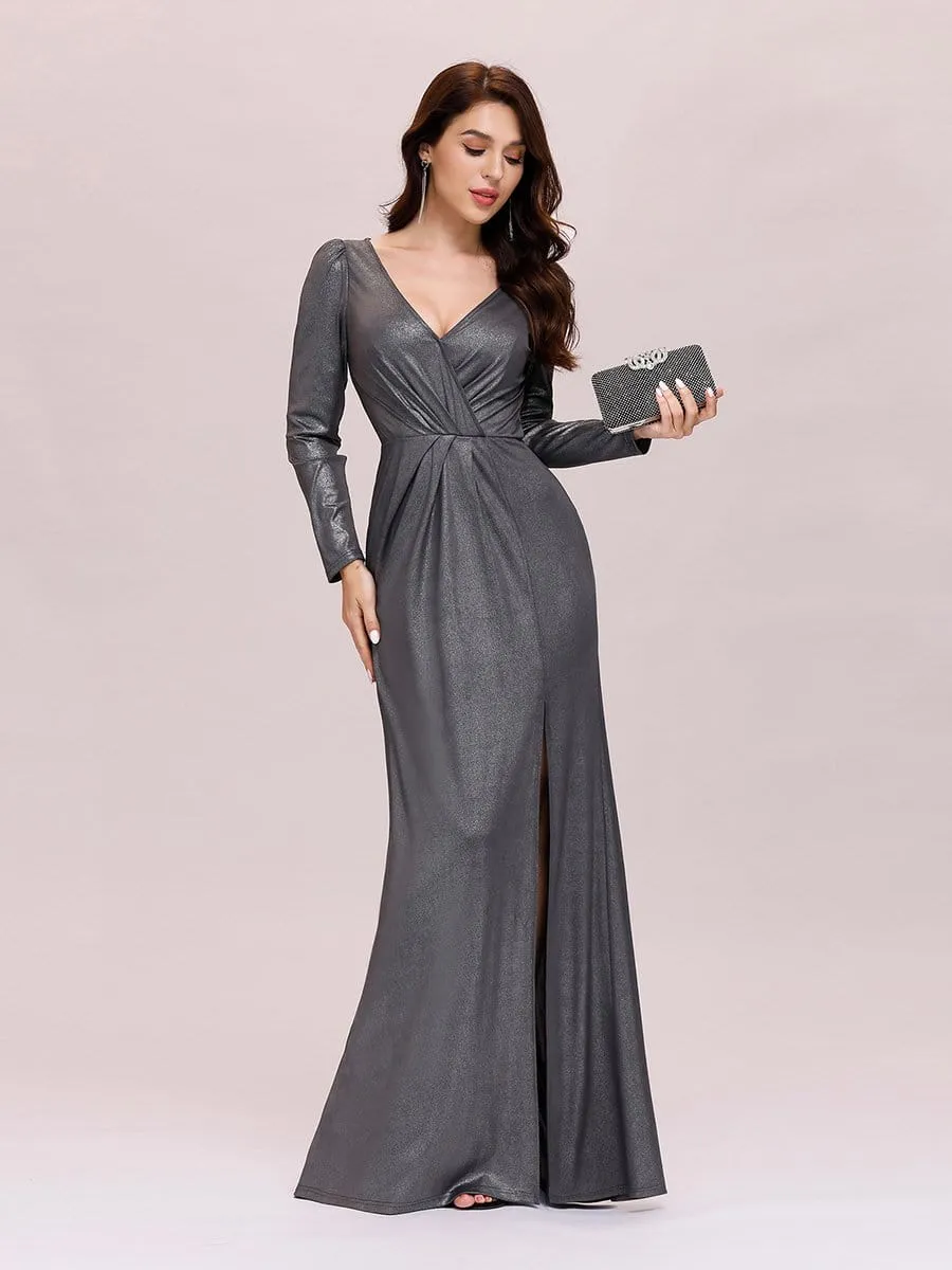 Adorable V Neck Bodycon Evening Dress with Long Sleeves