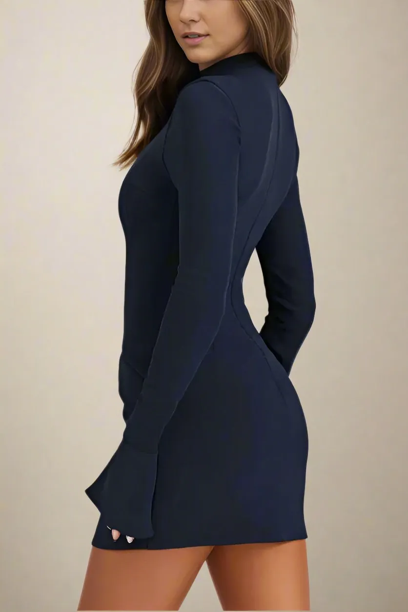 Adrian Long Sleeve Bodycon Mini Dress - Navy Blue