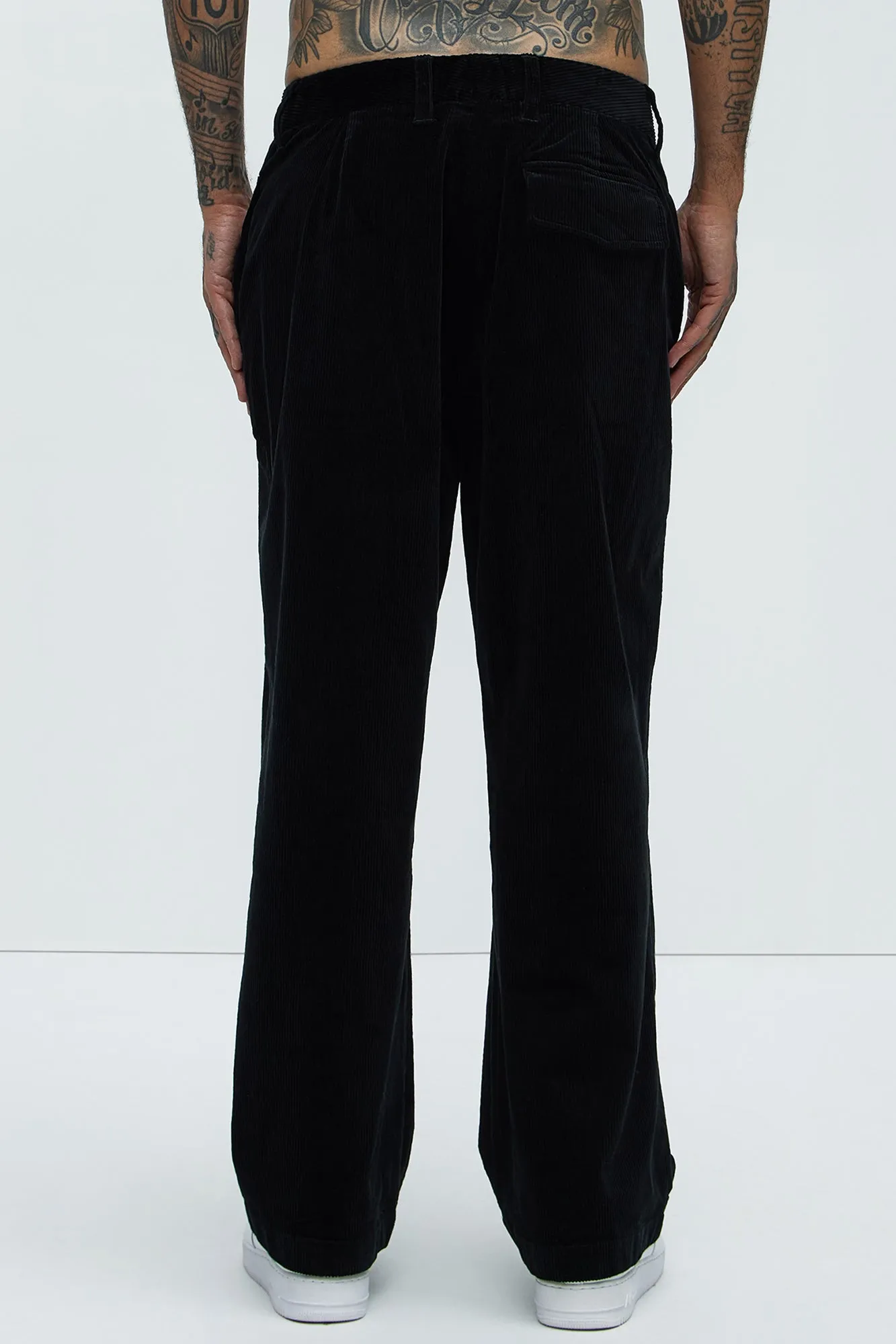 Anderson Pleated Corduroy Pants - Black