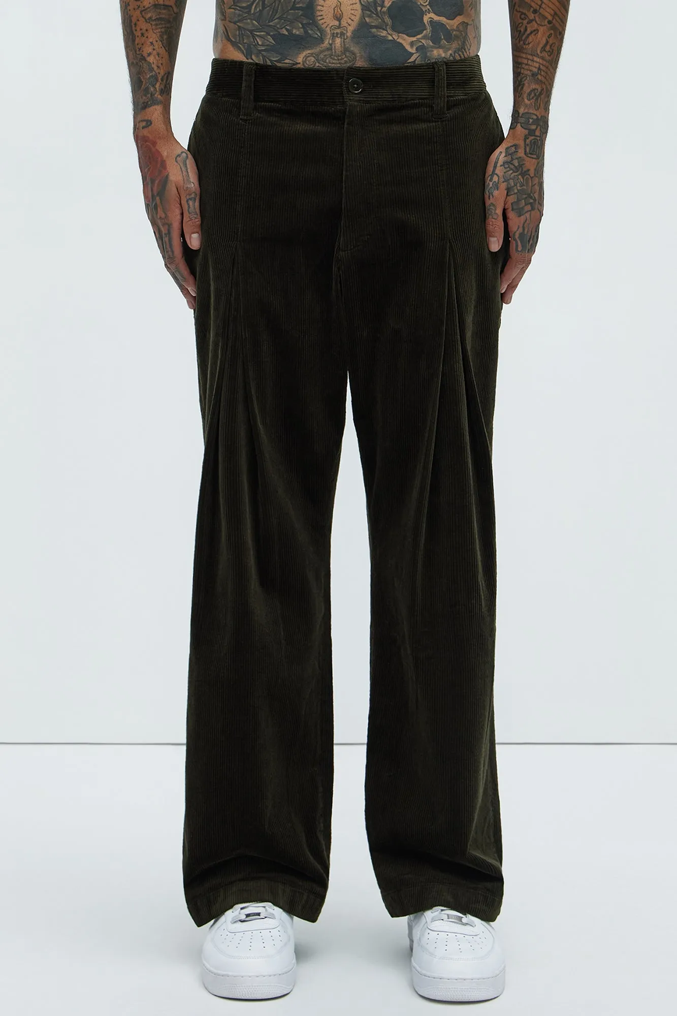 Anderson Pleated Corduroy Pants - Green