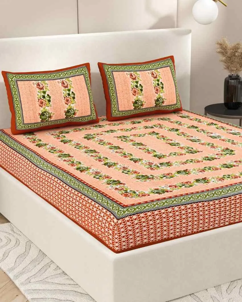 Antique Art Jaipuri Hand Printed Cotton Queen Size Bedsheet | Queen Size | 92 x 87 inches