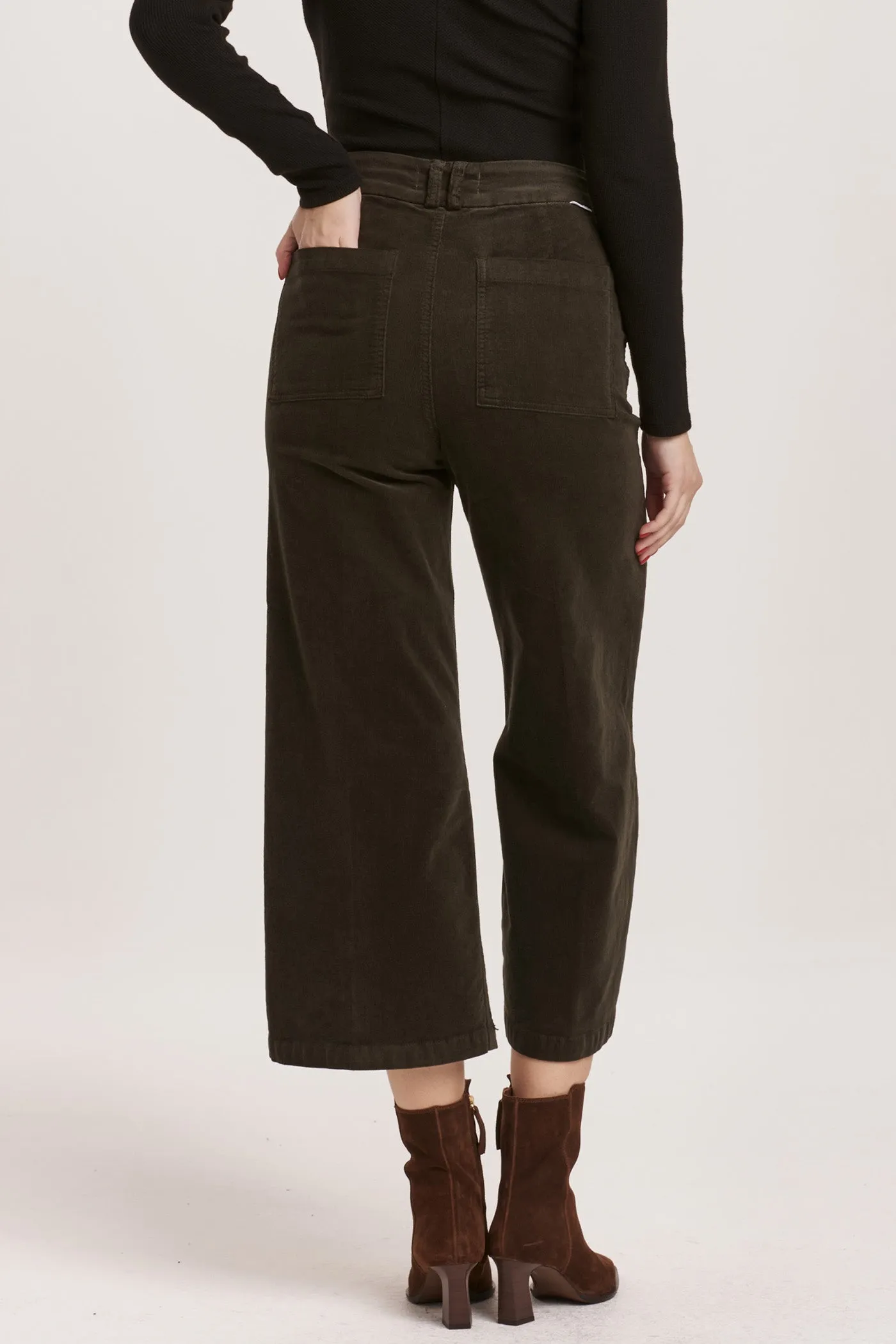 AUDREY HIGH RISE CROPPED WIDE LEG PANTS FOREST PINE CORDUROY