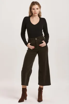 AUDREY HIGH RISE CROPPED WIDE LEG PANTS FOREST PINE CORDUROY