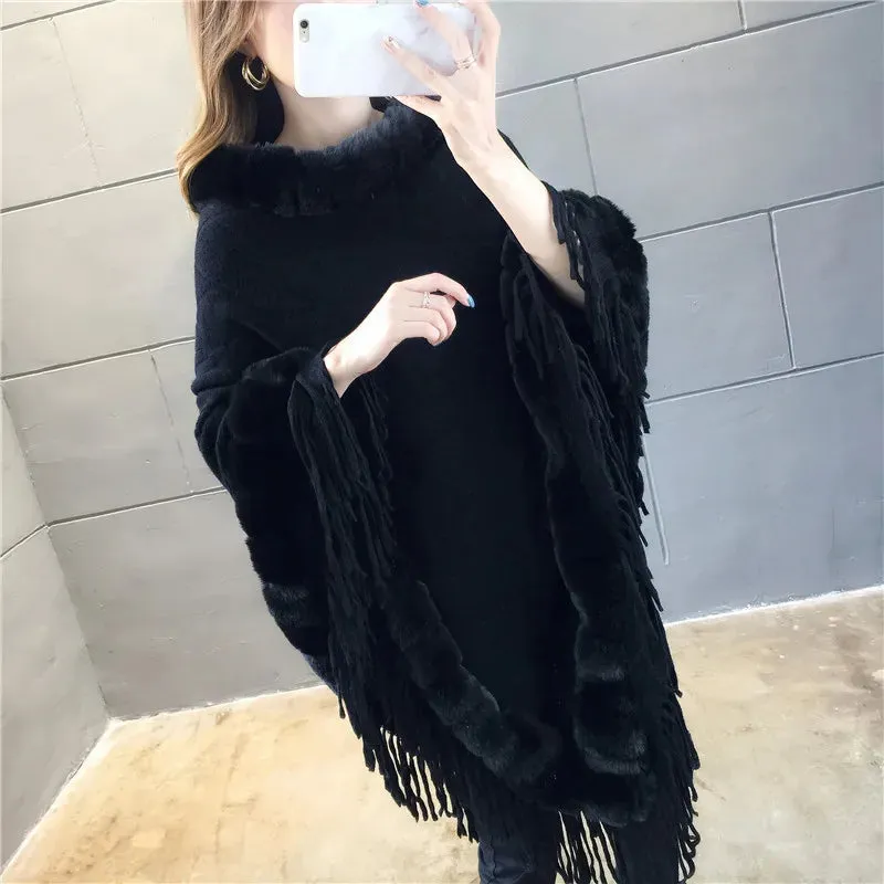 Autumn Winter Imitation Rabbit Fur Women's Coat Pullover Shawl Warm Poncho Capes