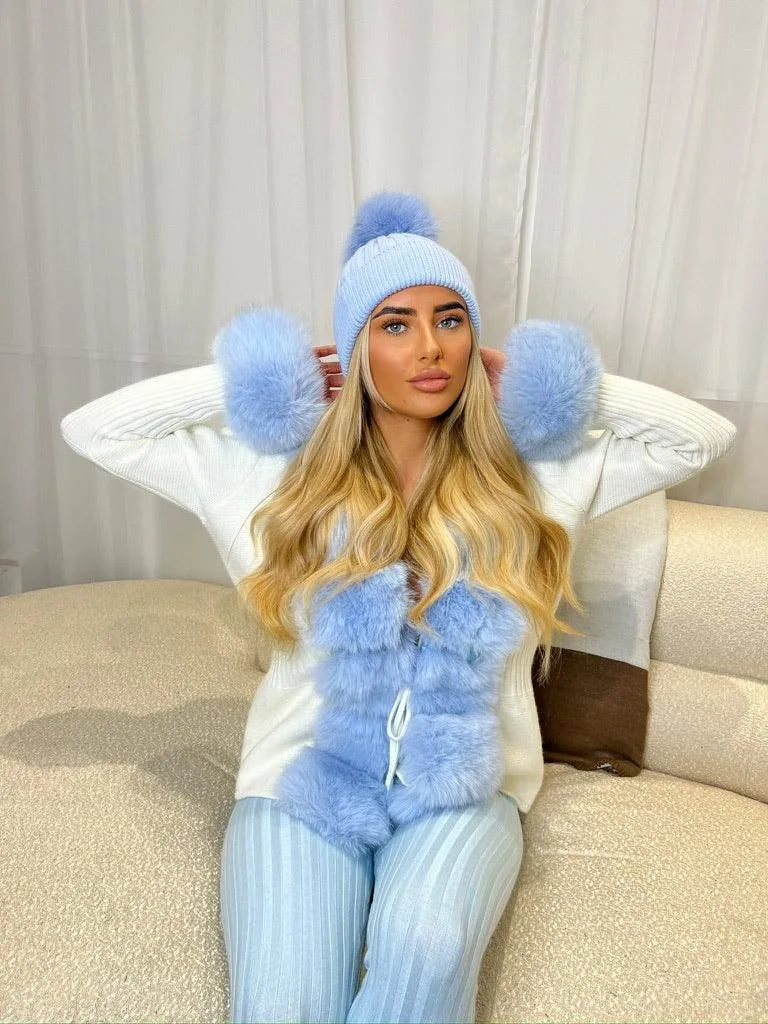 Baby Blue Luxury Fur Bobble Hat