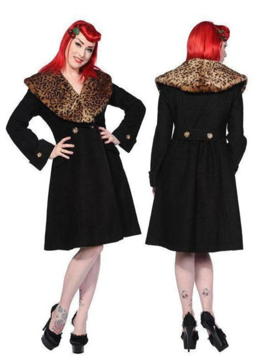 Banned UK Winter Coat Leopard Black