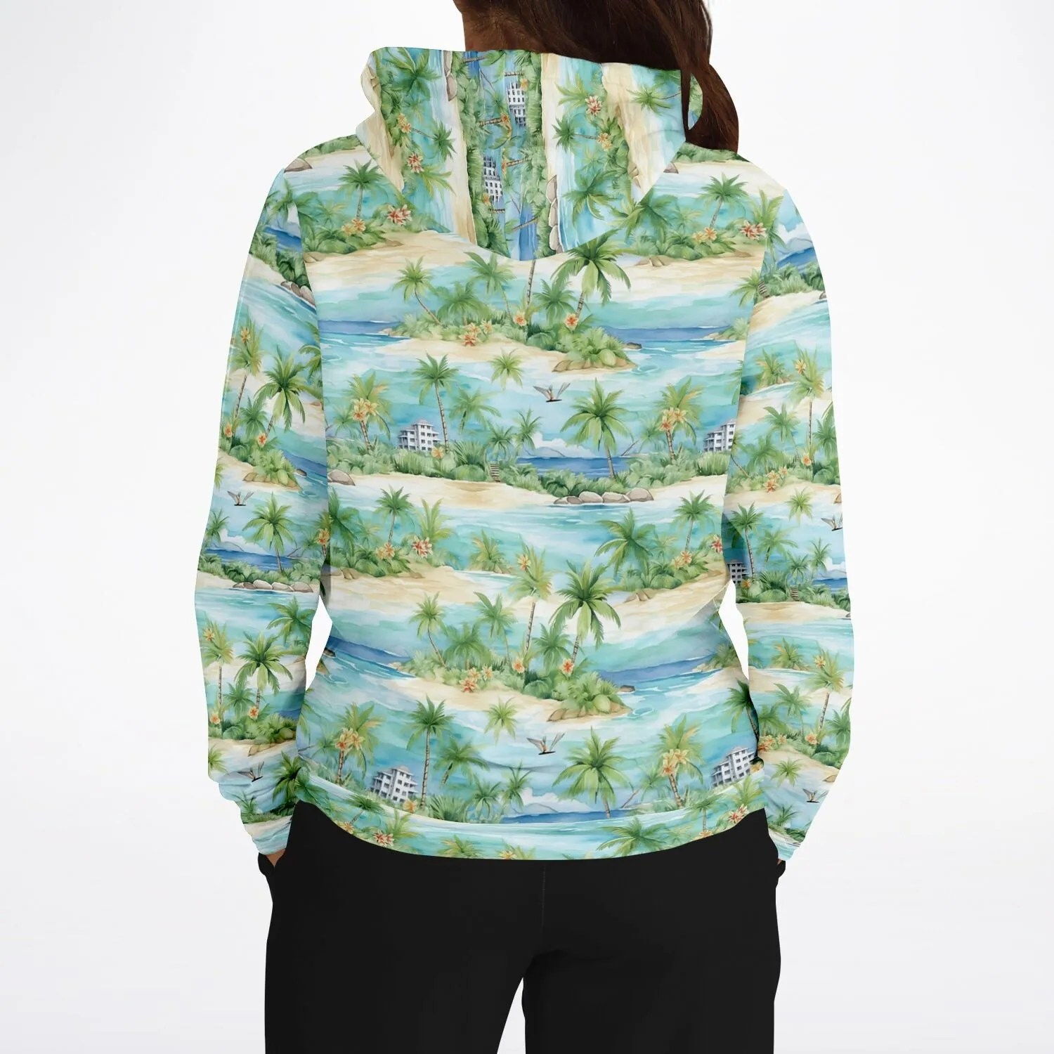 Beach Lightweight Hoodie, Tropical Palm Trees Green Summer Pullover Men Women Adult Aesthetic Graphic Hooded Sweatshirt Pockets