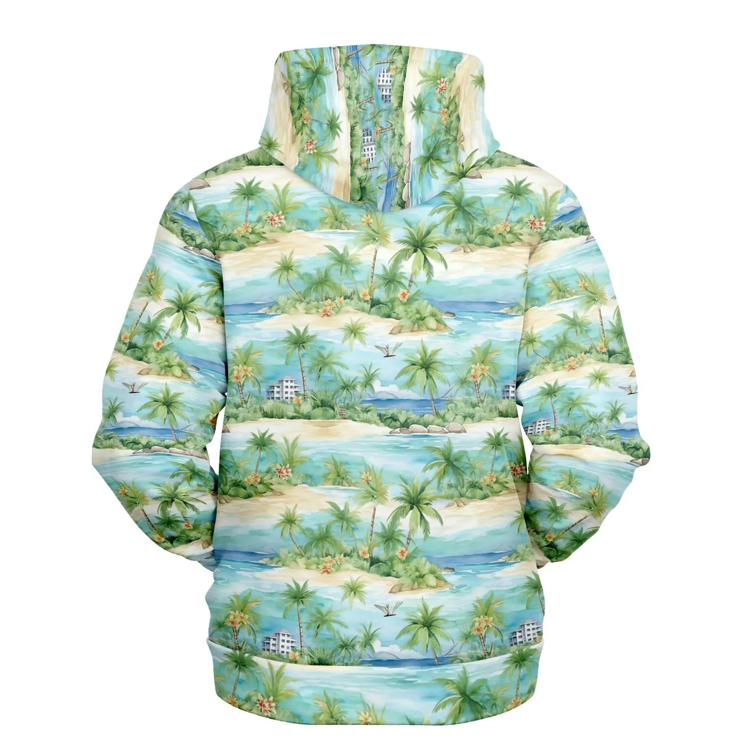 Beach Lightweight Hoodie, Tropical Palm Trees Green Summer Pullover Men Women Adult Aesthetic Graphic Hooded Sweatshirt Pockets