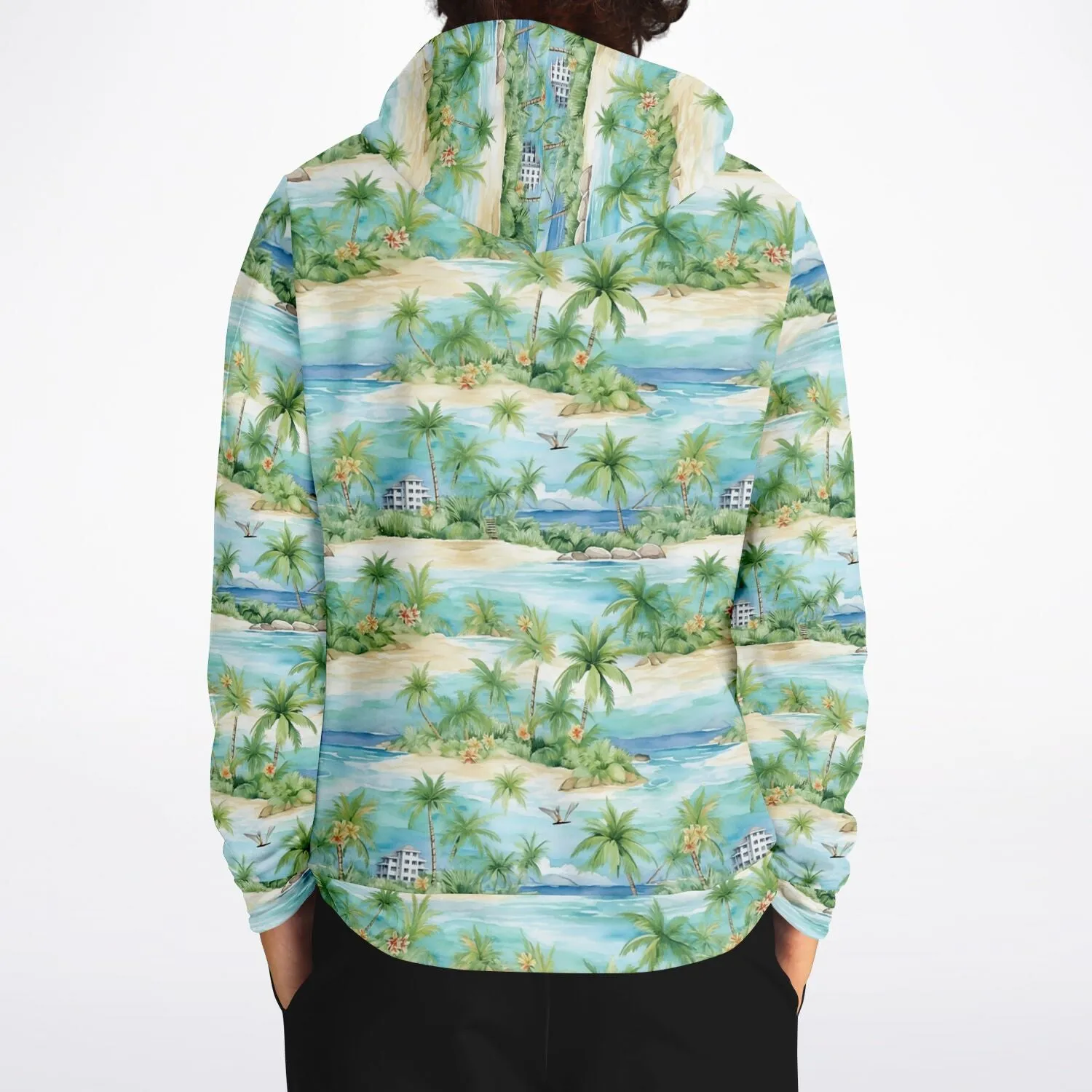 Beach Lightweight Hoodie, Tropical Palm Trees Green Summer Pullover Men Women Adult Aesthetic Graphic Hooded Sweatshirt Pockets