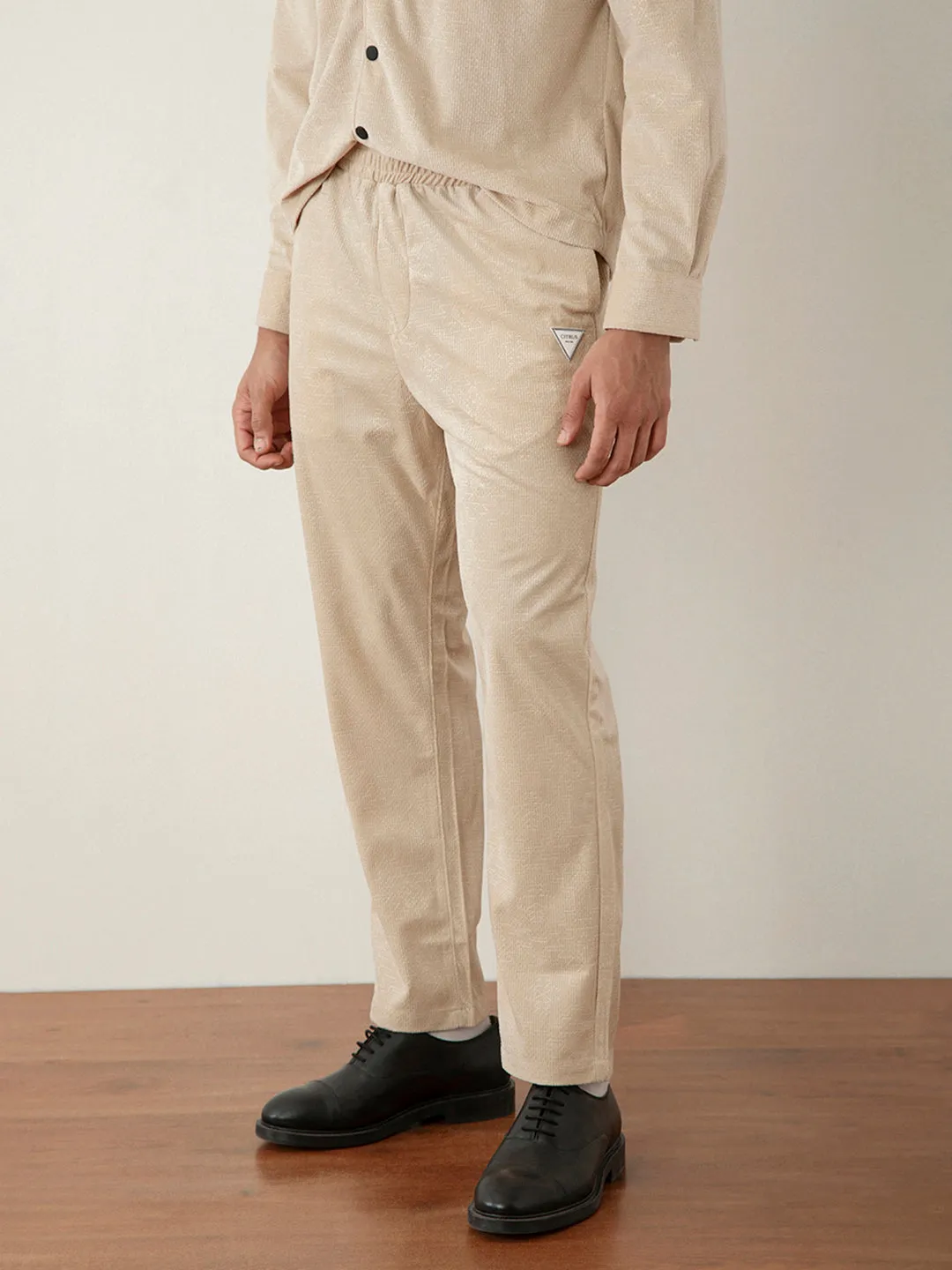 Biege Corduroy-Jacquard Pants