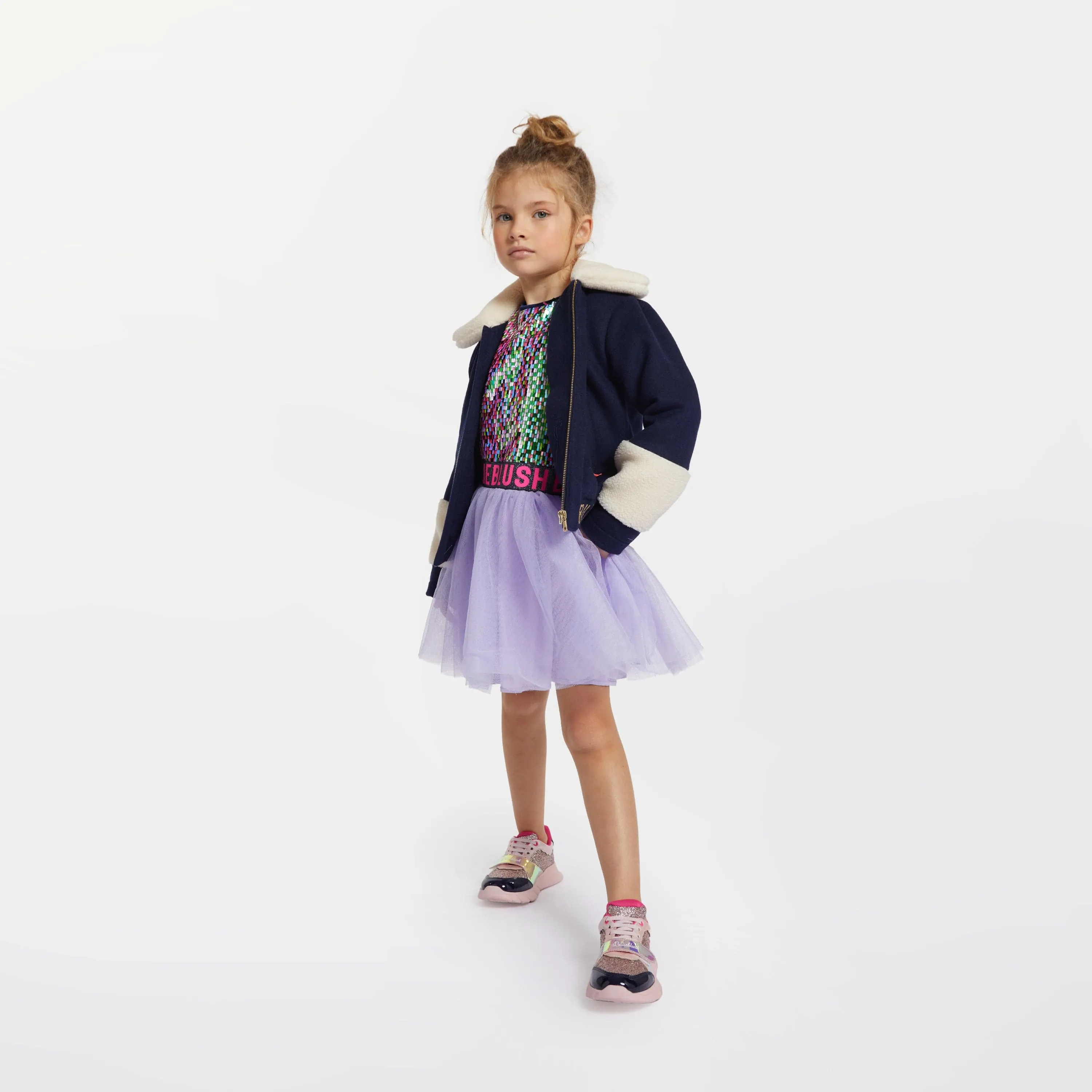 Billieblush Girls Woollen Faux Shearling Jacket in Navy