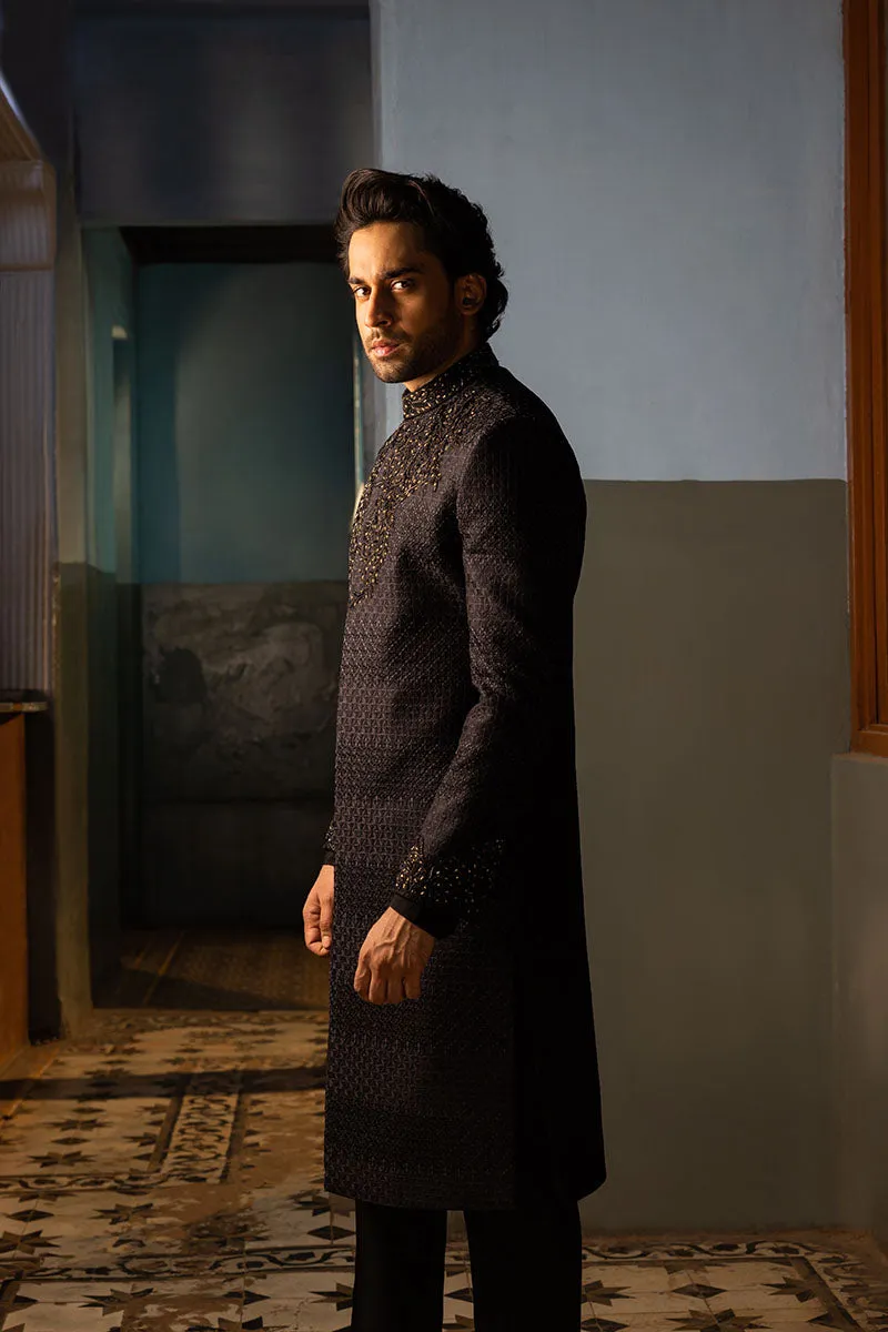 BLACK ART DECO SHERWANI