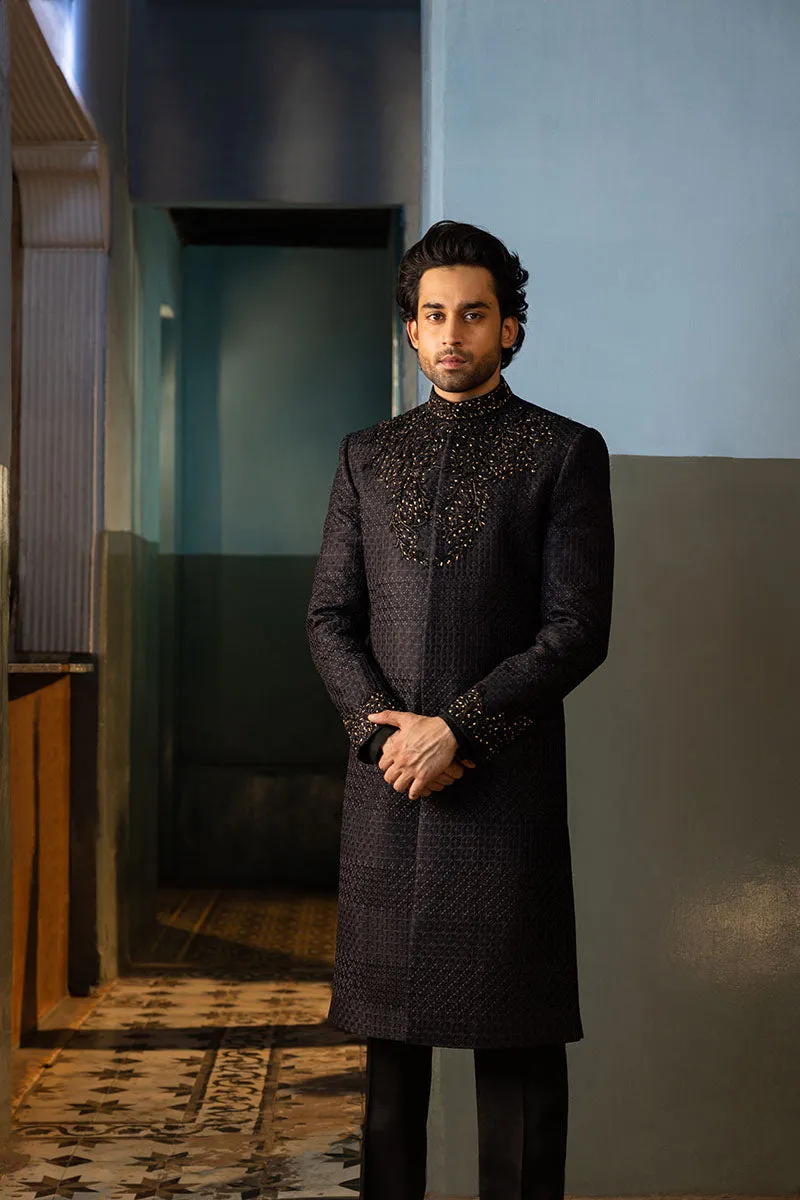 BLACK ART DECO SHERWANI