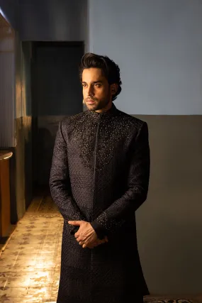 BLACK ART DECO SHERWANI