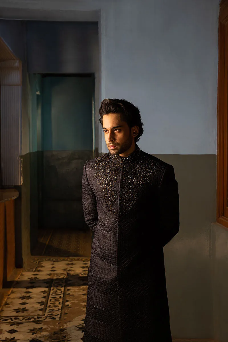 BLACK ART DECO SHERWANI