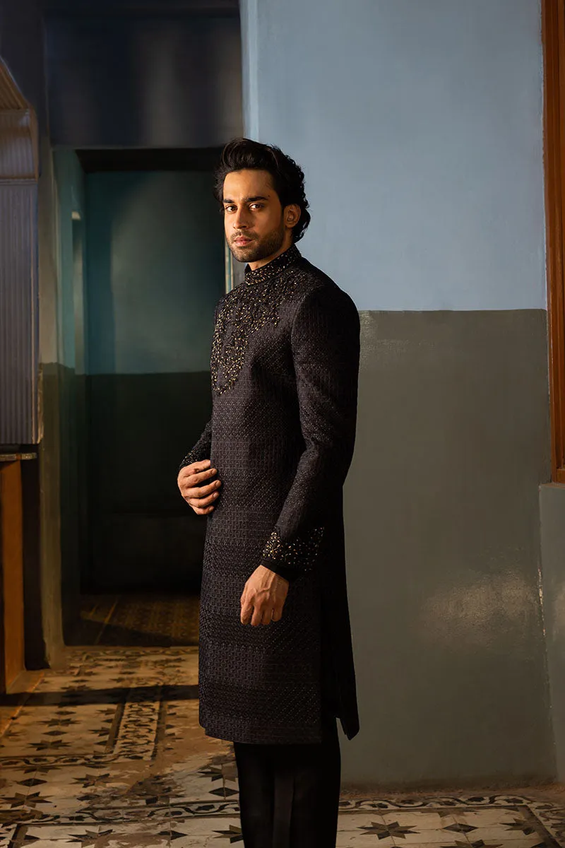 BLACK ART DECO SHERWANI