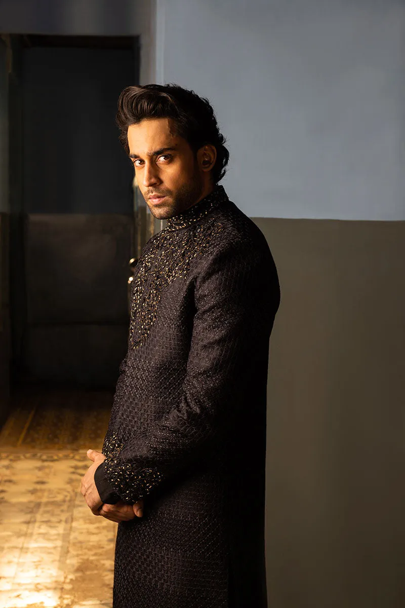 BLACK ART DECO SHERWANI