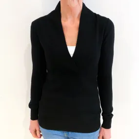 Black Cashmere Cross Over V Neck Jumper Small