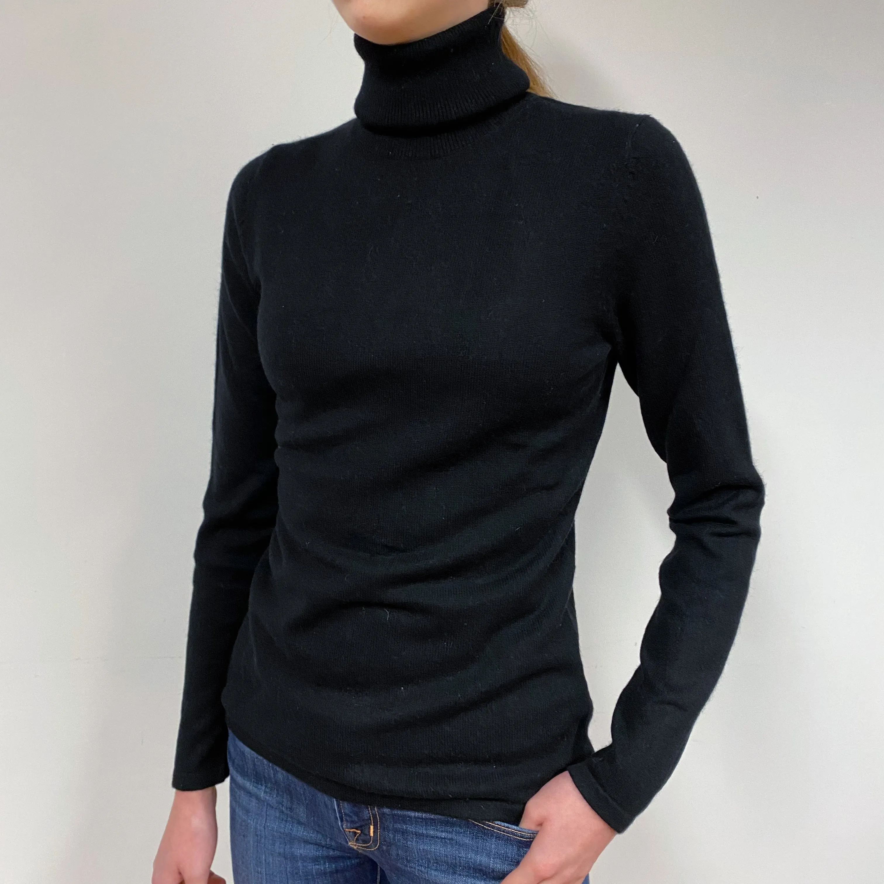 Black Cashmere Polo Neck Jumper Extra Small