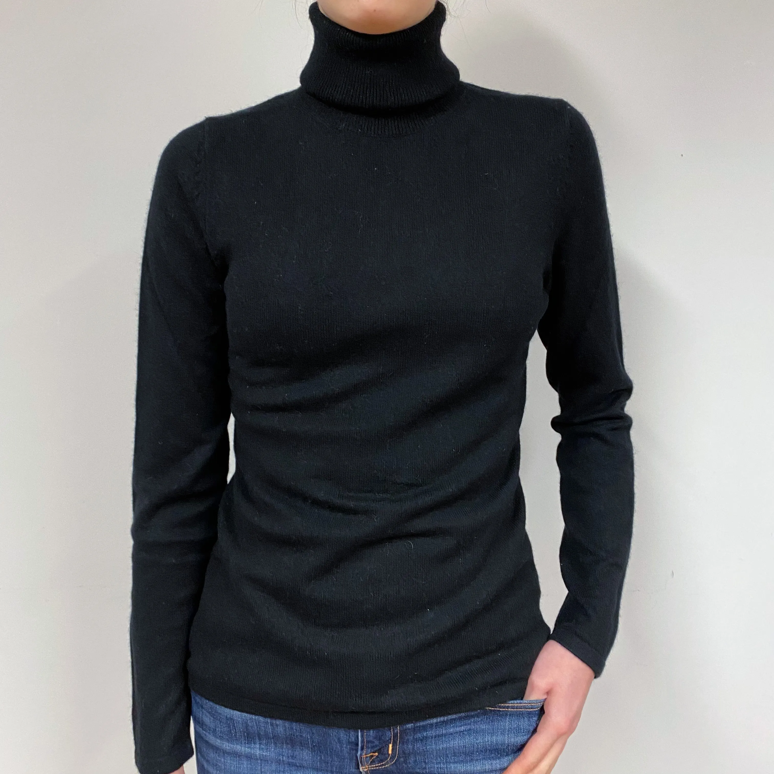 Black Cashmere Polo Neck Jumper Extra Small