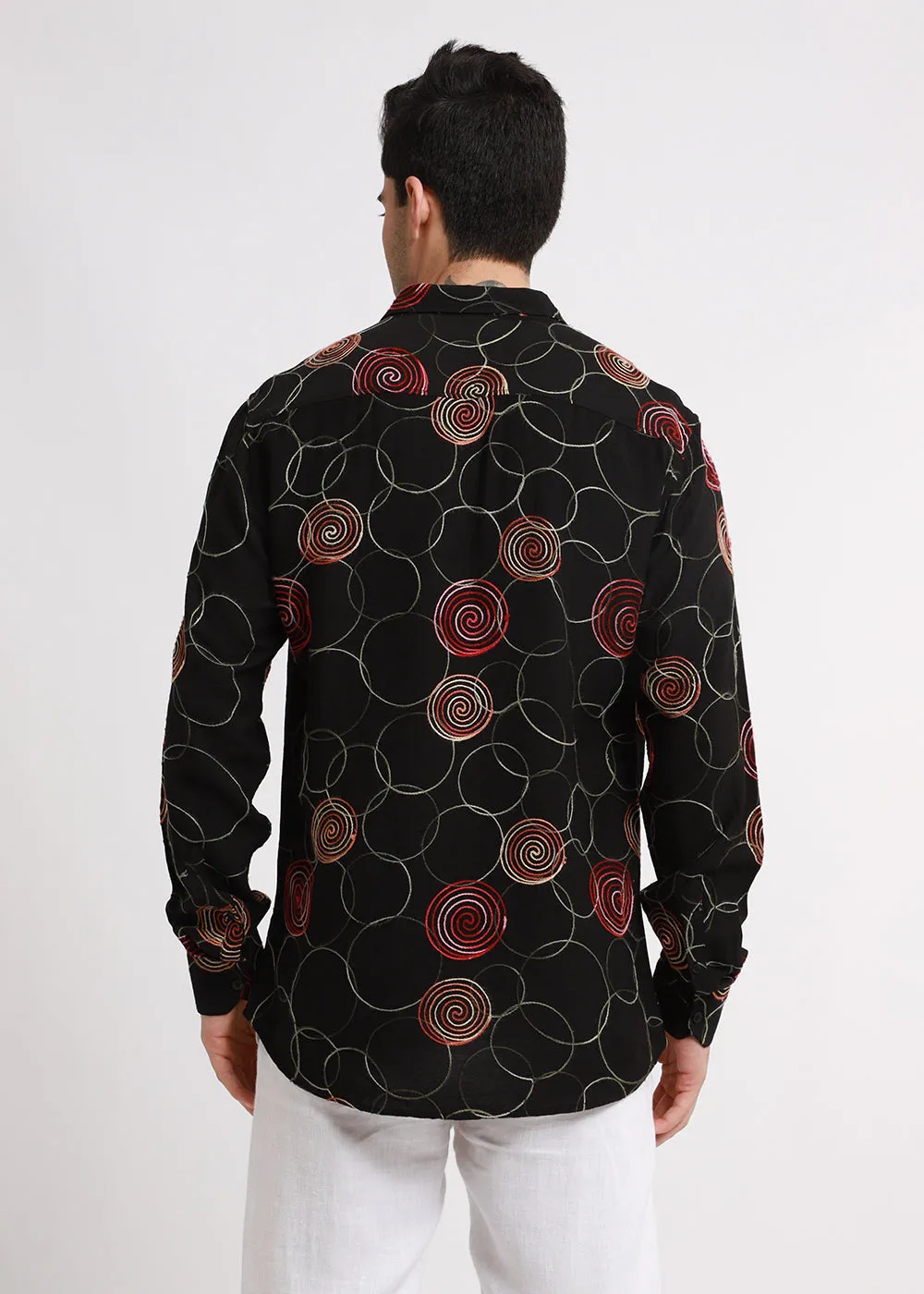 Black Circular Embroidered Shirt