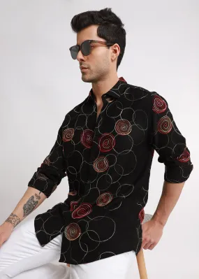 Black Circular Embroidered Shirt