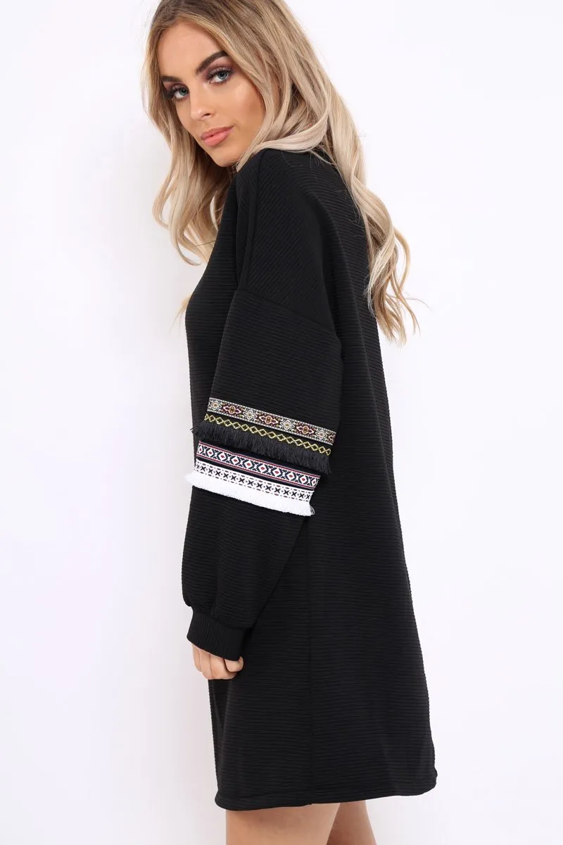 Black Jumper Dress with Sleeve Trim Detail - Hermina