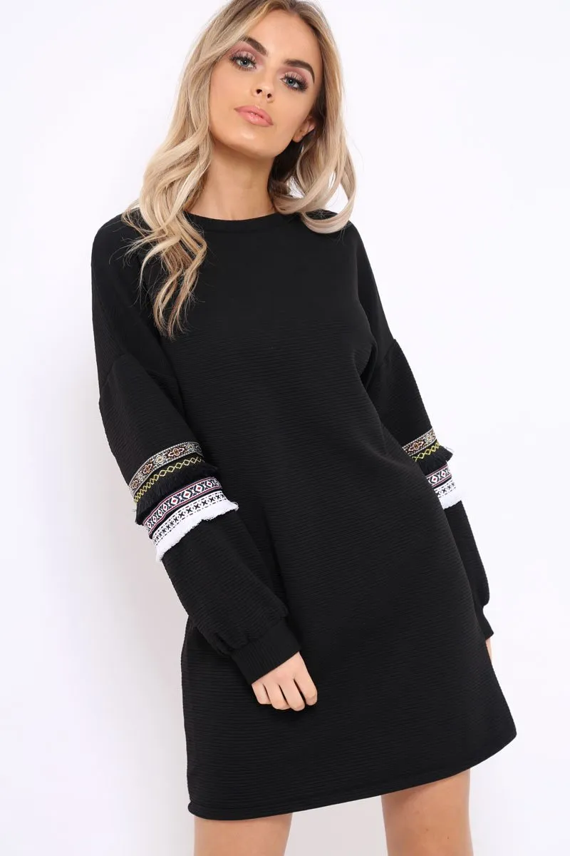 Black Jumper Dress with Sleeve Trim Detail - Hermina