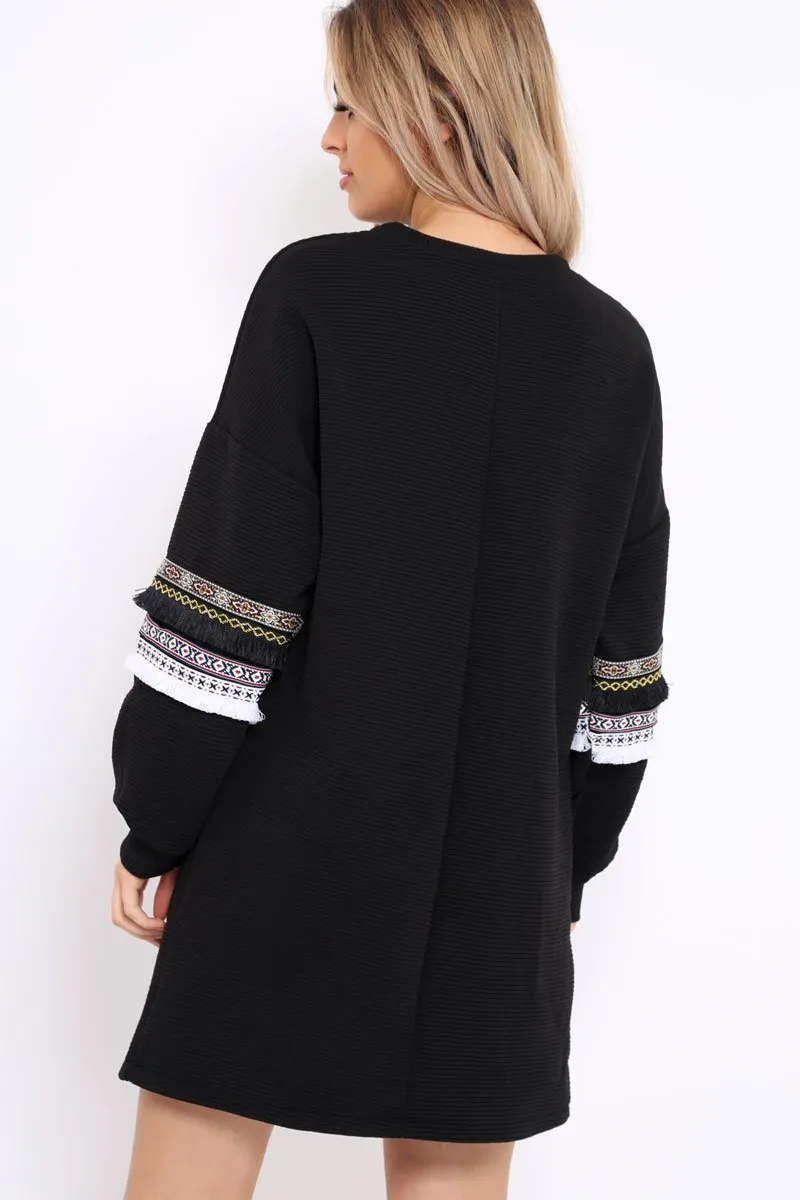 Black Jumper Dress with Sleeve Trim Detail - Hermina