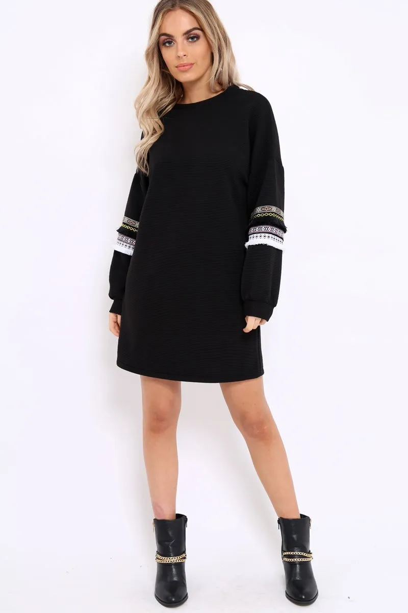 Black Jumper Dress with Sleeve Trim Detail - Hermina