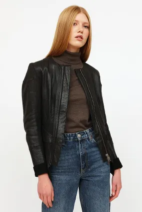 Black Leather Zip Up Lined Jacket