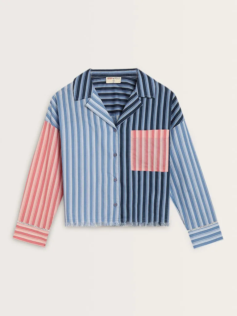 Bombay Paisley Blue Stripe Printed Cotton Shirt