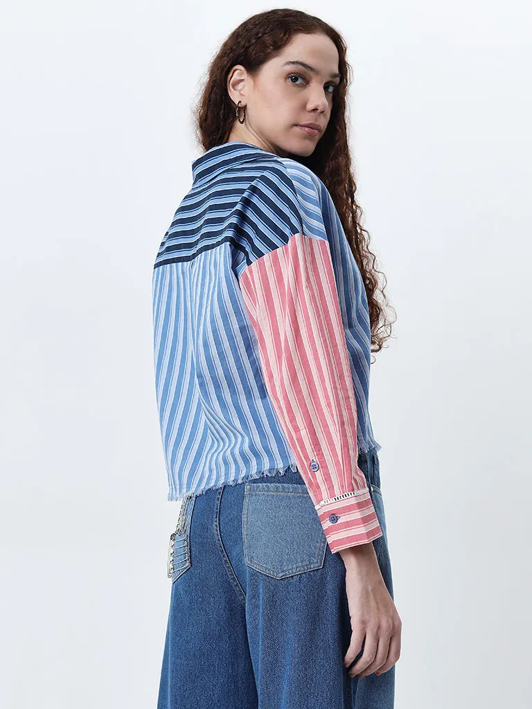 Bombay Paisley Blue Stripe Printed Cotton Shirt