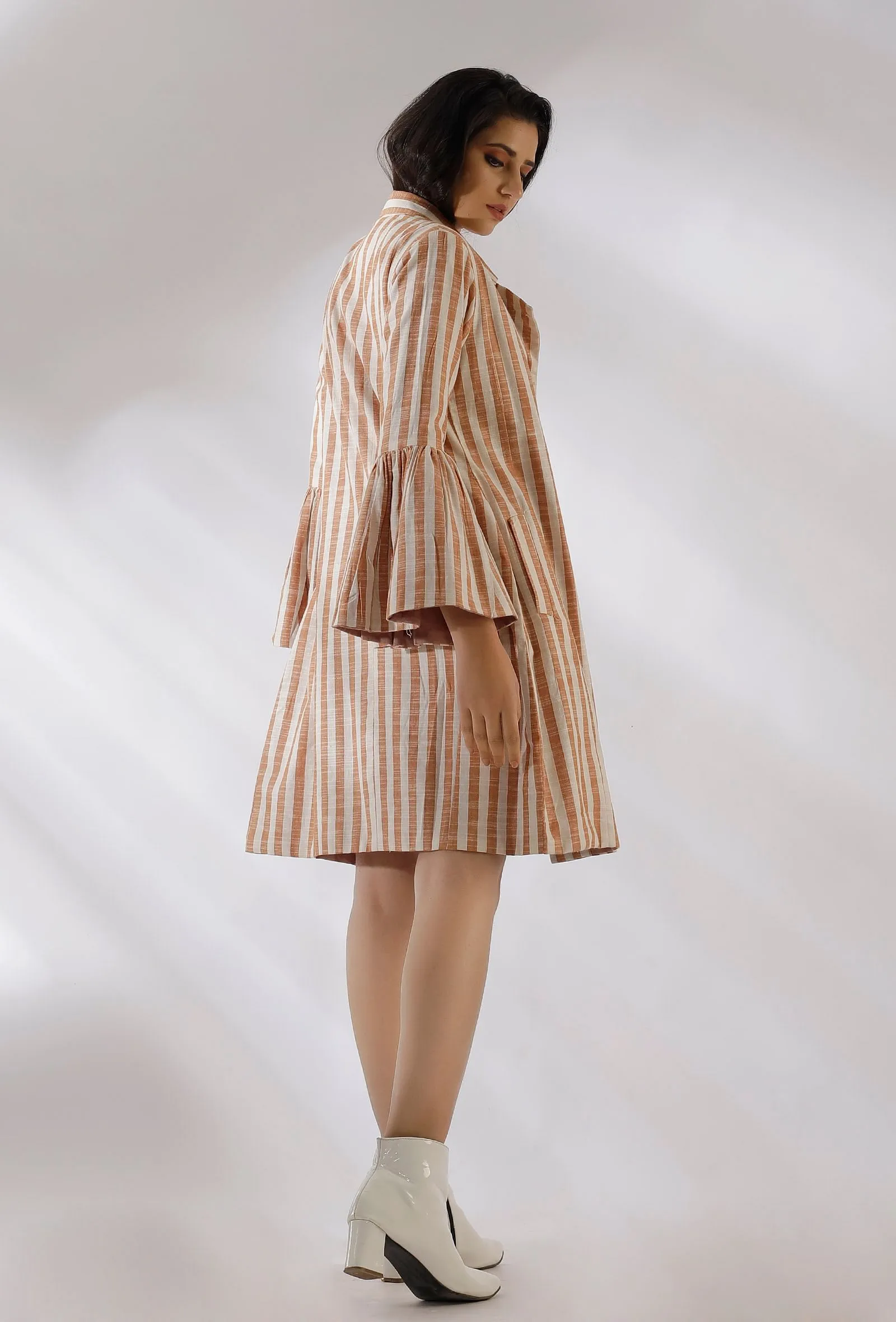 Brillie Brown Stripe Pure Woven Cotton Trench Coat