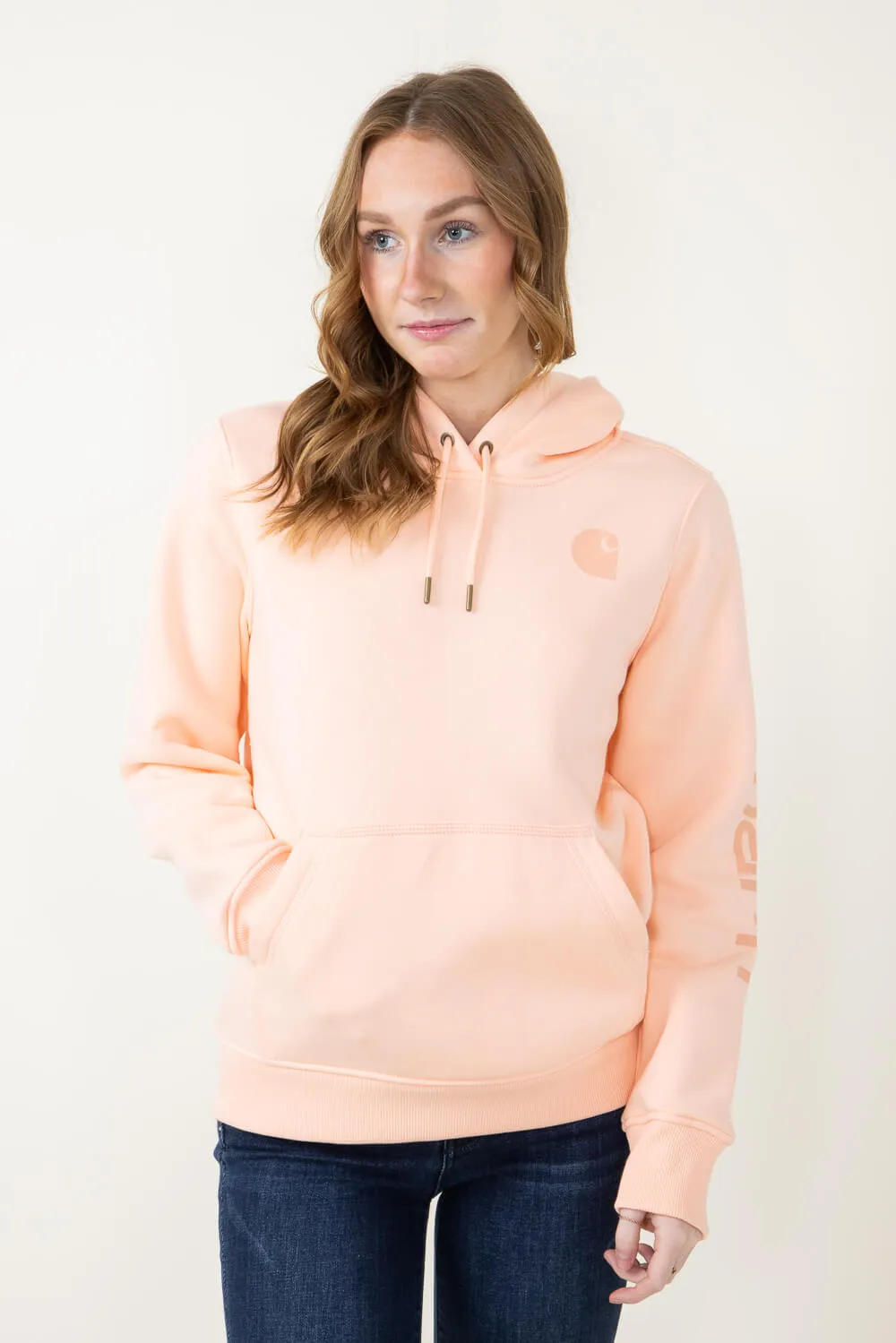 Carhartt Logo Sleeve Midweight Hoodie for Women in Peach Orange | 102791-Q74