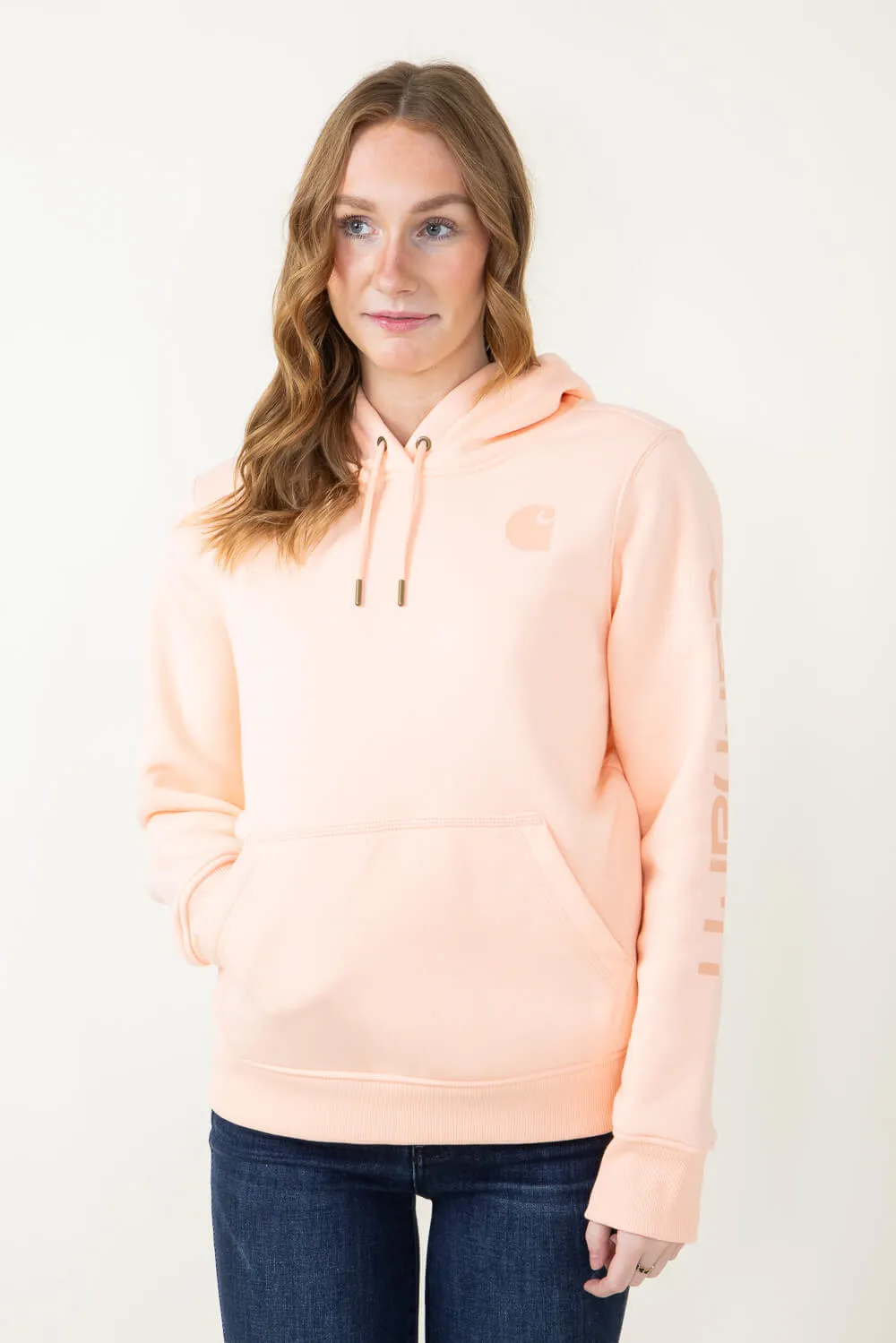 Carhartt Logo Sleeve Midweight Hoodie for Women in Peach Orange | 102791-Q74