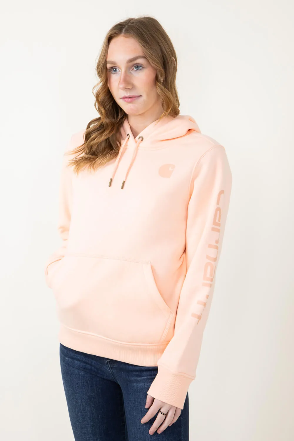 Carhartt Logo Sleeve Midweight Hoodie for Women in Peach Orange | 102791-Q74