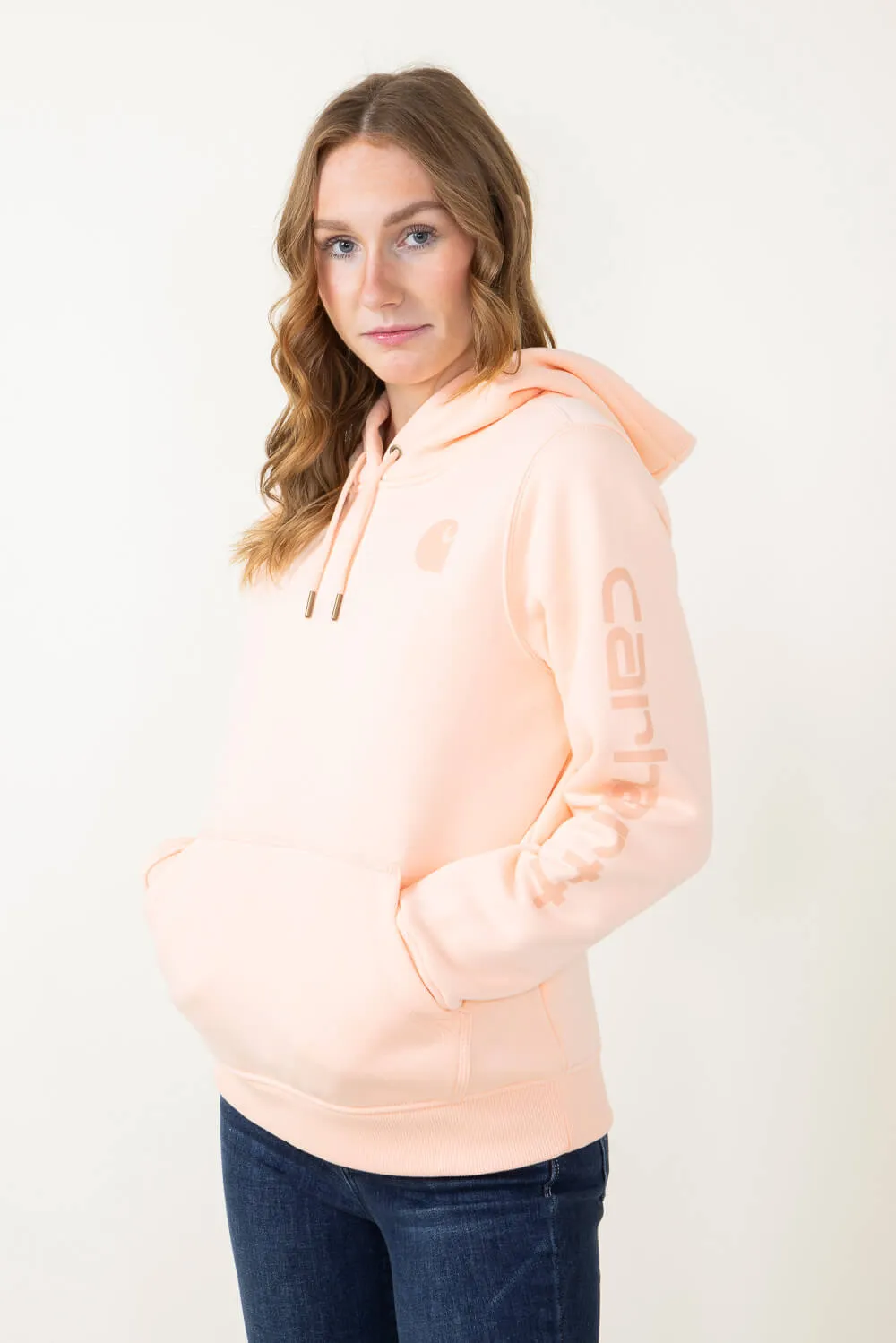 Carhartt Logo Sleeve Midweight Hoodie for Women in Peach Orange | 102791-Q74