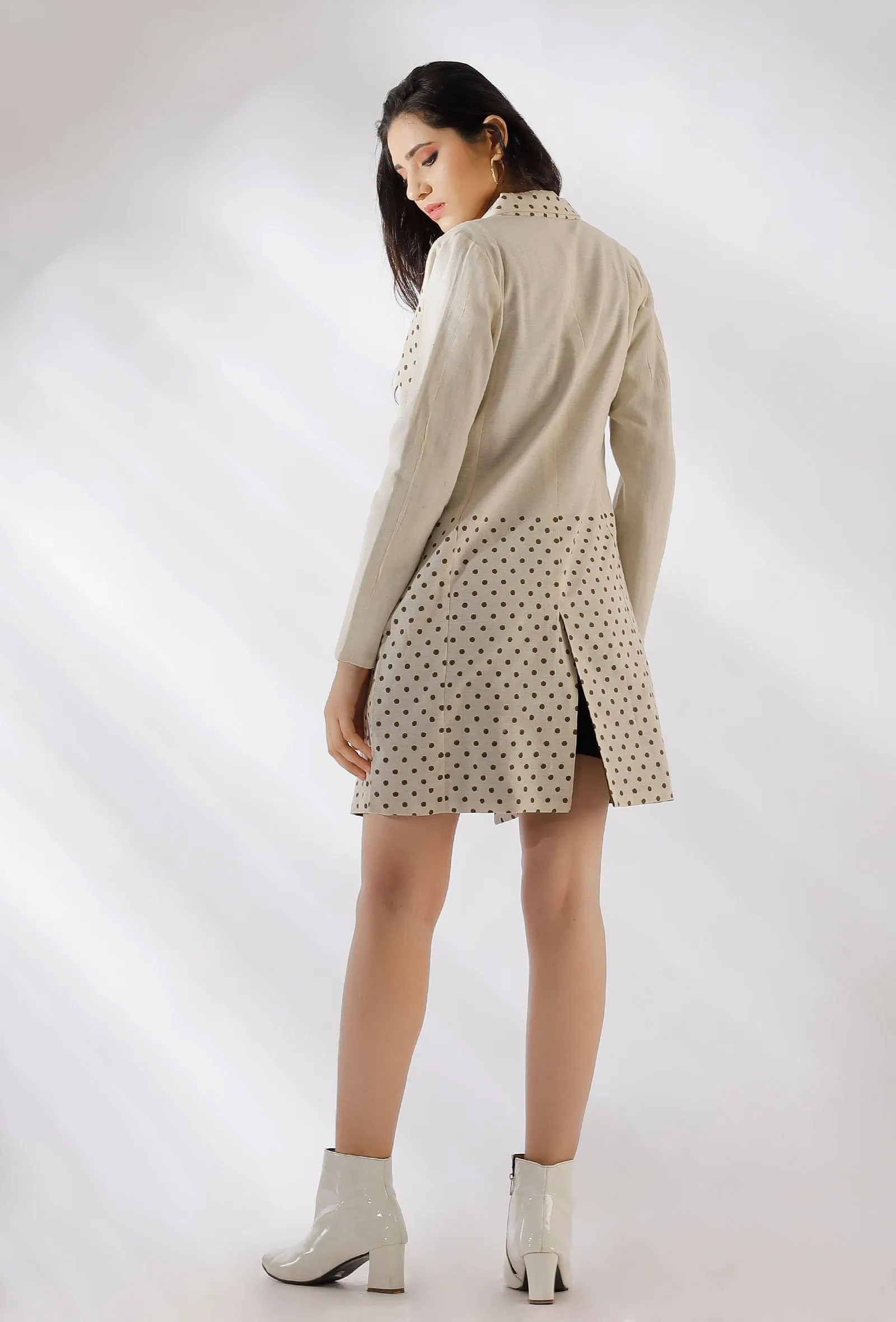 Caroline Polka Dot Off White Pure Woven Cotton Trench Coat