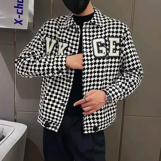 Casual Letter Plaid Multi-Pocket Jacket