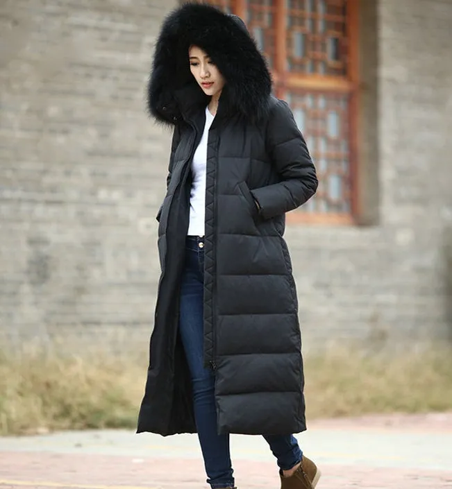 Casual Long Puffer Coat Women Down Coat Jacket Winter Down Jacket With Fur Trim 30211