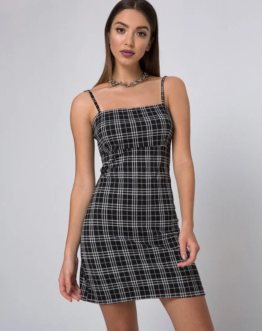 Cecile Slip Dress in Mono Plaid Black