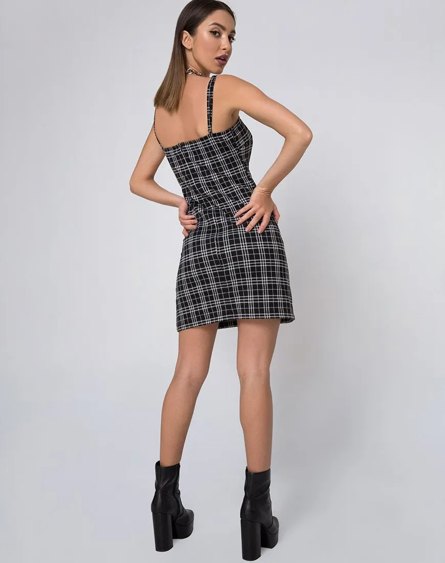 Cecile Slip Dress in Mono Plaid Black