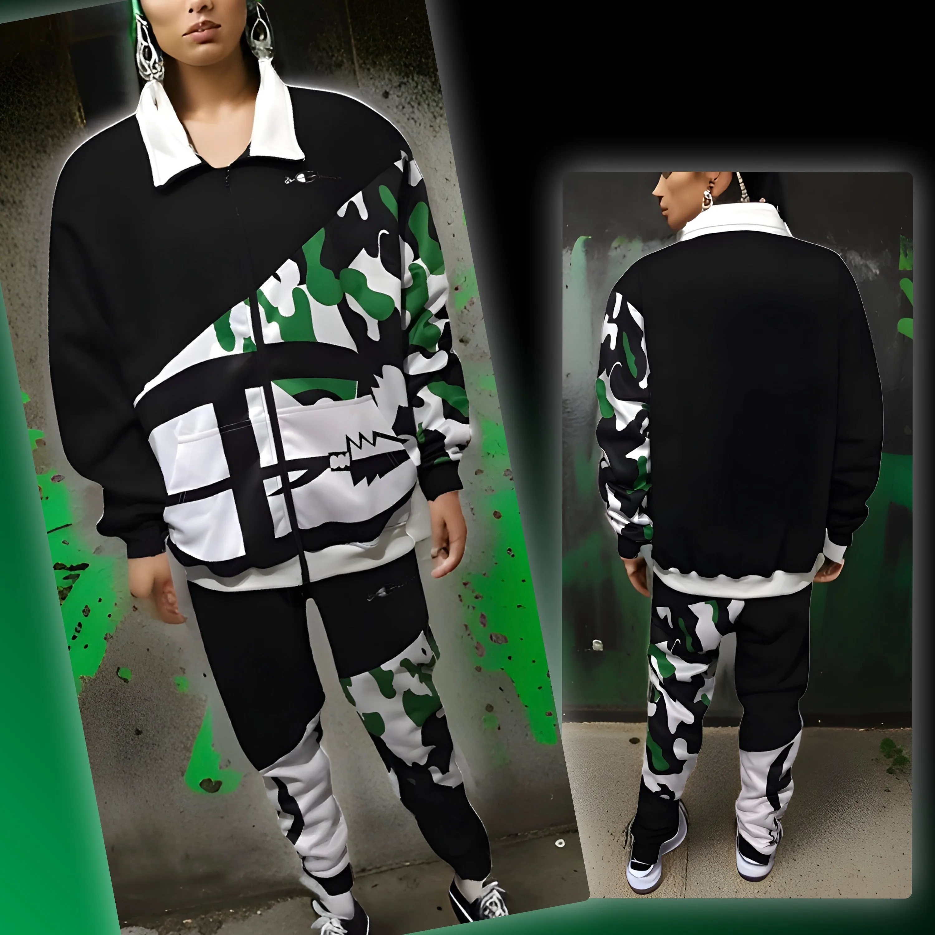 ^CHAMPION CHIEF^ LUXURY (GREEN CAMOUFLAGE) TRACKSUITS (CUT & SEW) (EMBROIDERED LOGOS)