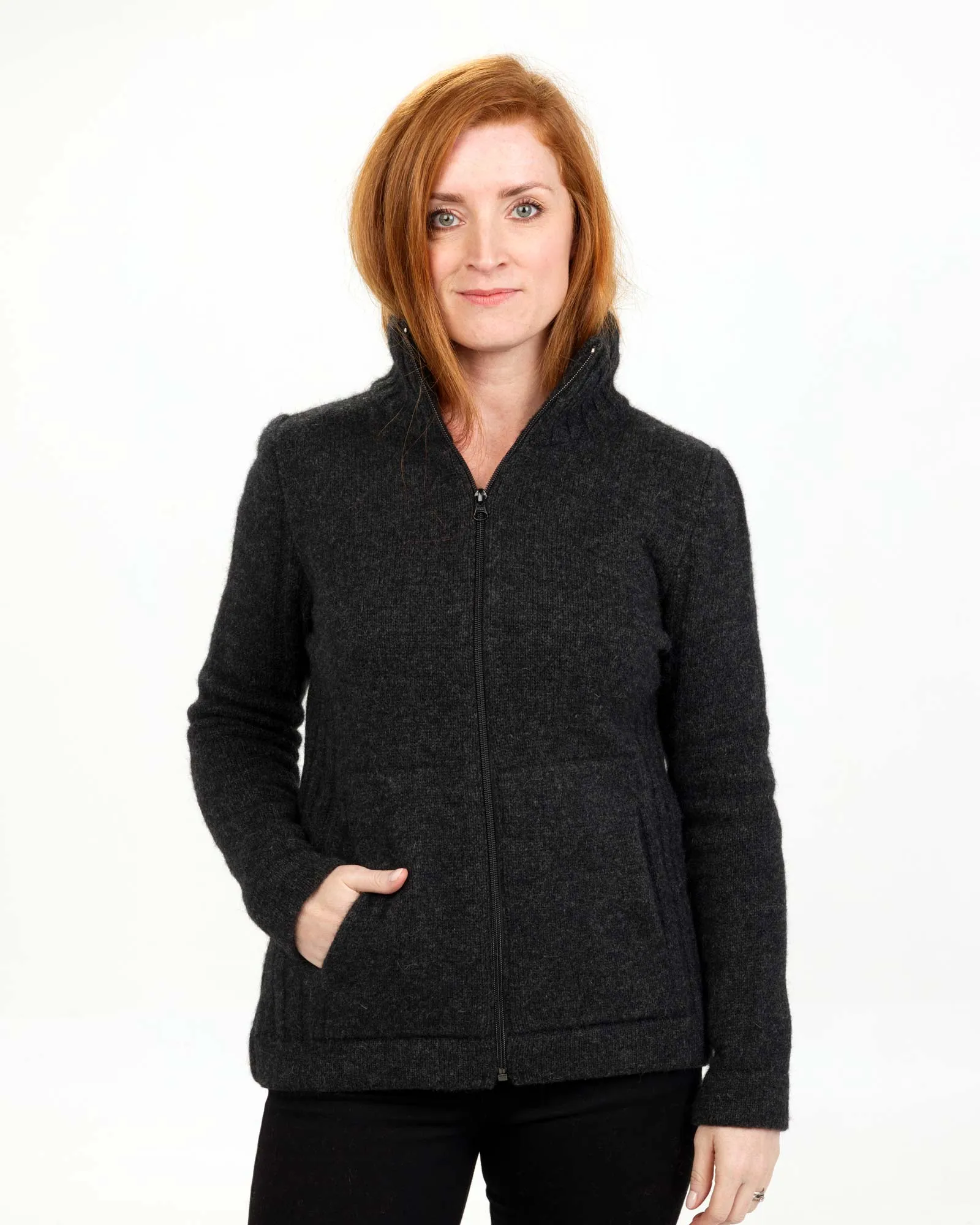 Charcoal Women's Essential Jacket in Possum Merino - NS832