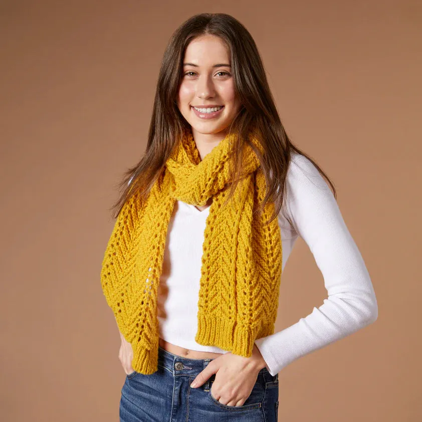 Chevron Knit Scarf - Mustard Yellow